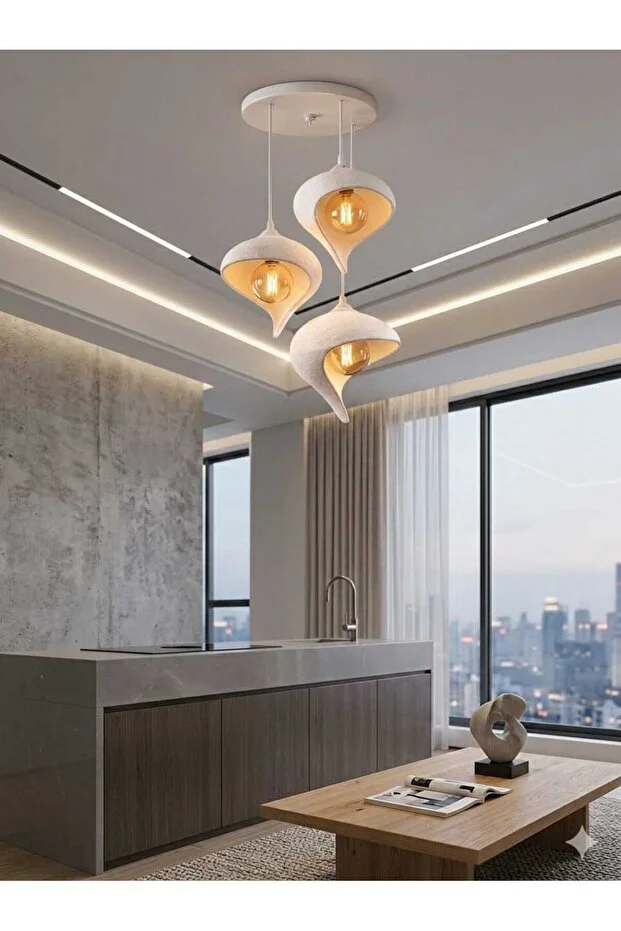 Modern 3’lü Sarkıt Avize Salon Oturma Odası Dekoratif Damla Rustik Bohem Avize E27 (ampul Hediye)